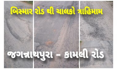 પોસ્ટર નેતાઓને અર્પણ ! ઊંઝા તાલુકાના કામલી - જગન્નાથપુરા બિસ્માર રોડથી ચાલકો ત્રાહિમામ