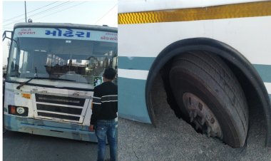 Breaking ઊંઝા : એસ. ટી. બસ નું ટાયર બેસી ગયું, ખાલી બસ હોવાને કારણે જાનહાની ટળી